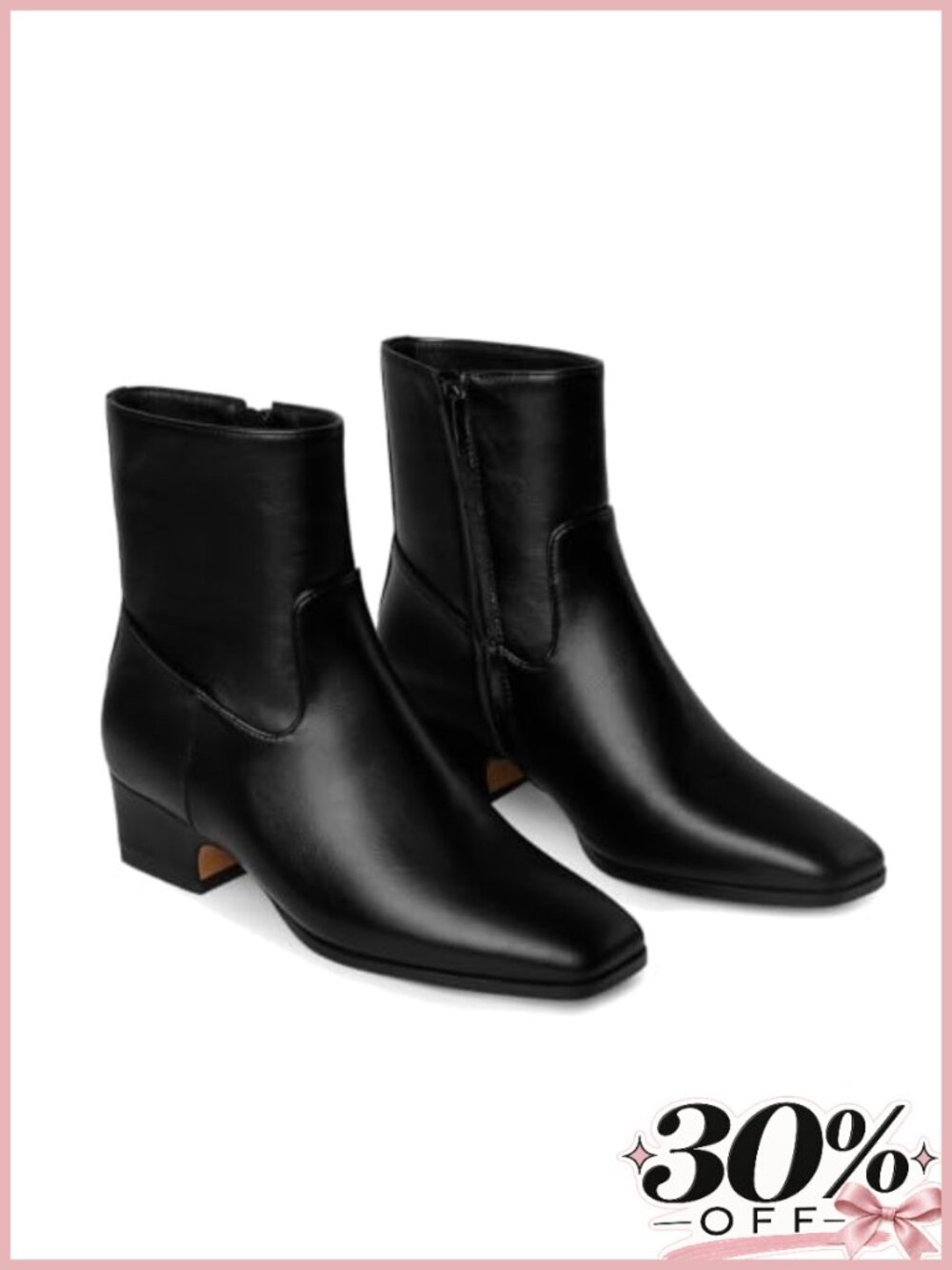 Square Toe Ankle Booties Low Chunky Block Heel Side Zipper